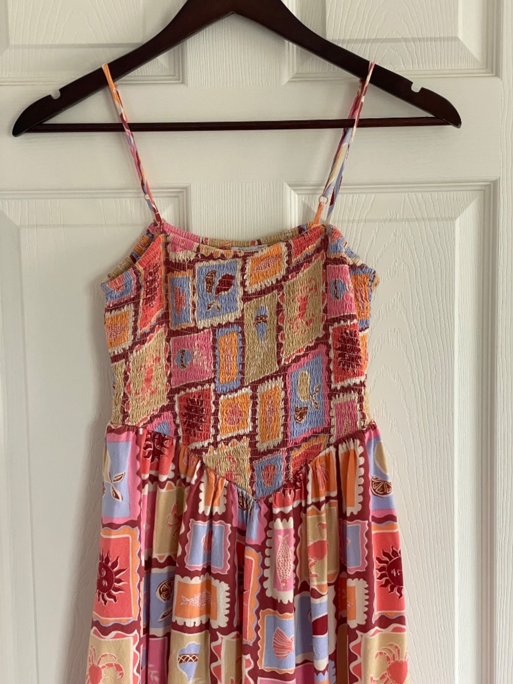 Colorful Patchwork Print Sundress Spaghetti Strap Summer Dress Lightweight Maxi - Picture 3 of 7
